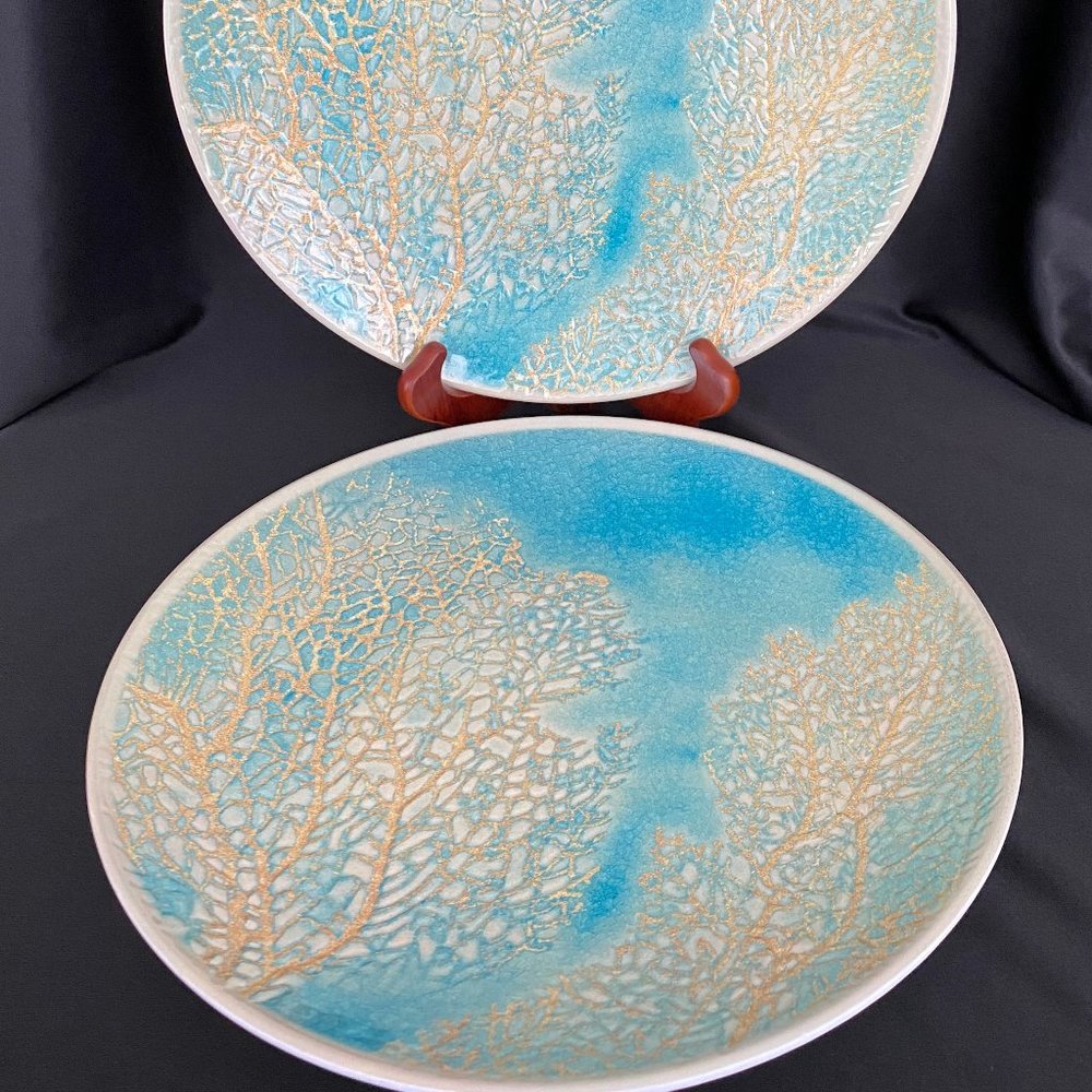 Two Tommy Bahamna Coral Reef Dinner Plates (Blue/Aqua)